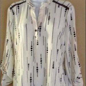 Long sleeve white black polka dot blouse